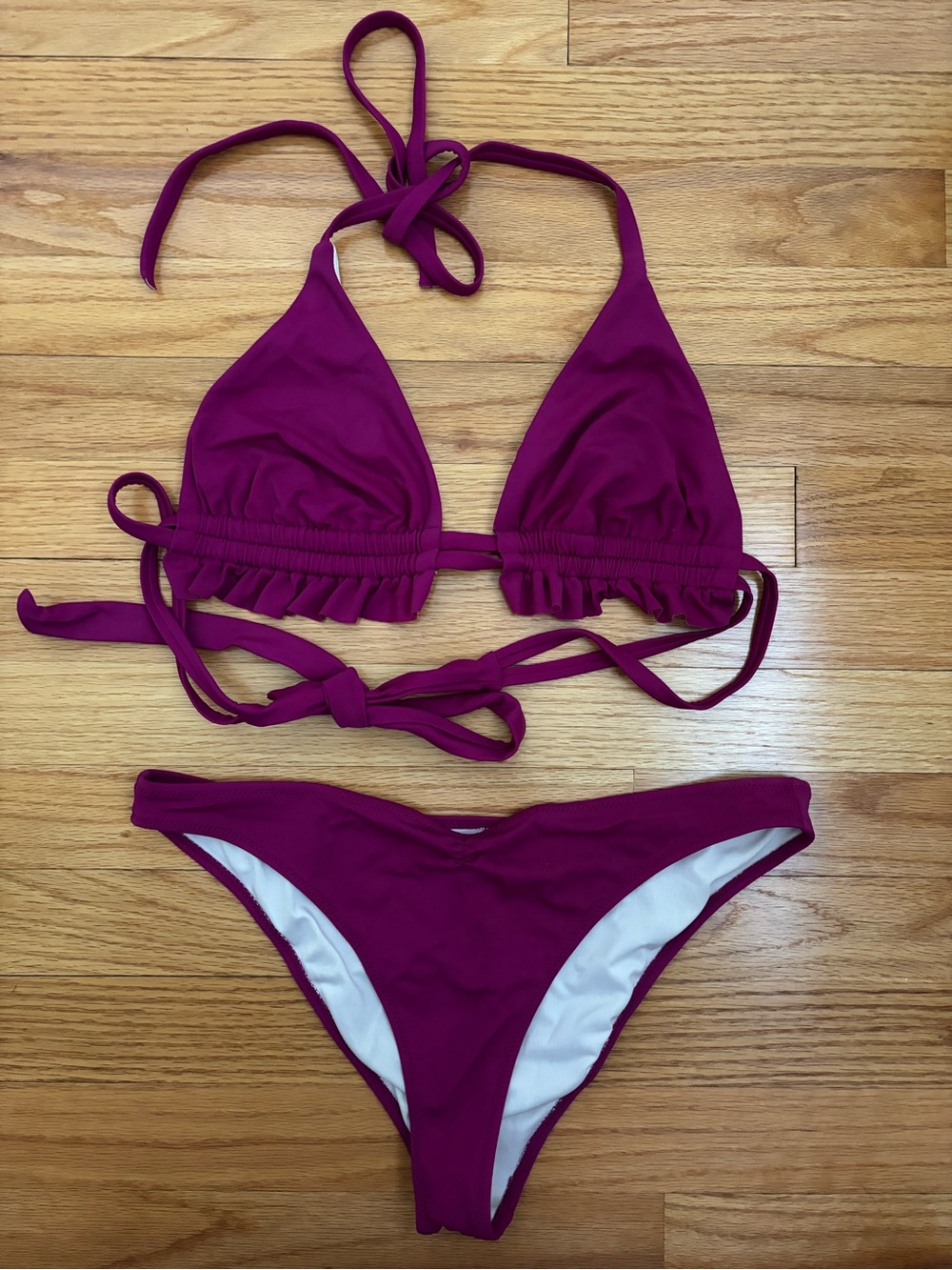 Shade & Shore Magenta Ruffle Triangle Bikini Set